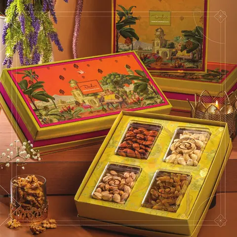 Assorted dry fruits in a decorative gift box from Dadu's bakery