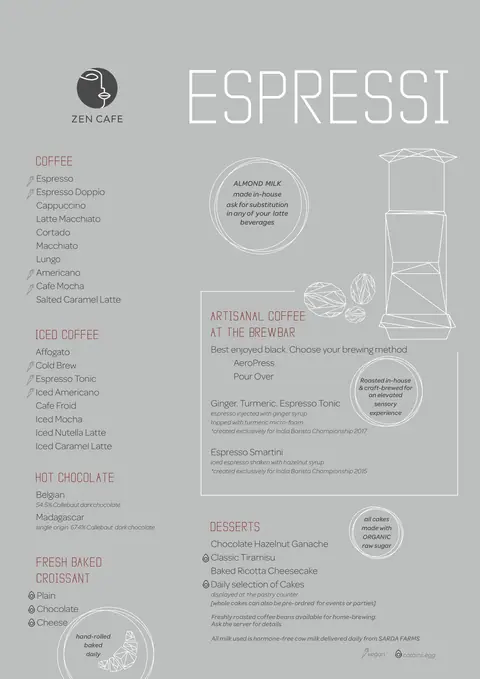 Zen Cafe menu card, photo 1