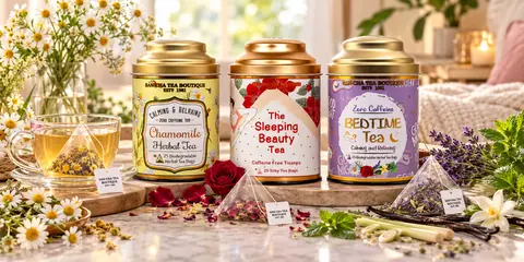Three varieties of Sancha Tea Boutique loose leaf tea in decorative tins